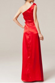 Satin One Shoulder Floor Length A-line Dress with Sequins