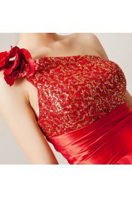 Satin One Shoulder Floor Length A-line Dress with Sequins