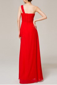 Chiffon One Shoulder Ankle-Length Empire Dress with Handmade Flowers