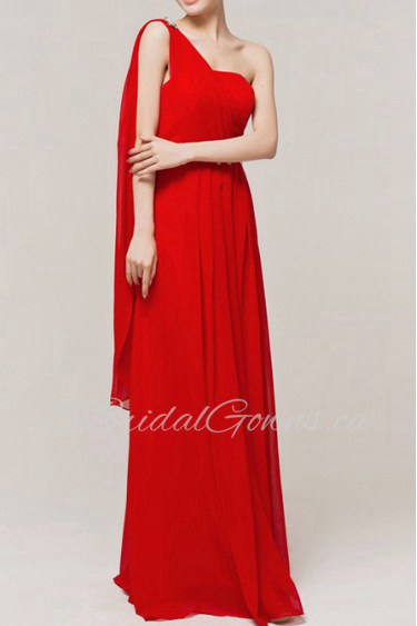 Chiffon One Shoulder Floor Length Empire Dress with Crystal