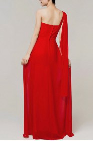 Chiffon One Shoulder Floor Length Empire Dress with Crystal