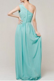 Chiffon One Shoulder Floor Length Empire Dress with Beading