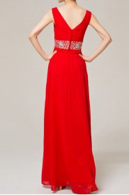 Chiffon V-neck Floor Length Empire Dress with Sequins