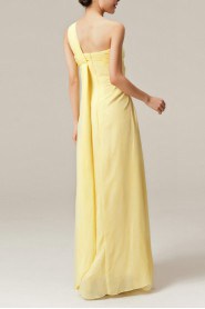 Chiffon One Shoulder Floor Length Empire Dress with Handmade Flowers