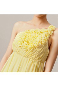 Chiffon One Shoulder Floor Length Empire Dress with Handmade Flowers