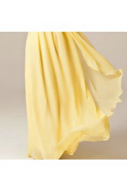 Chiffon One Shoulder Floor Length Empire Dress with Handmade Flowers