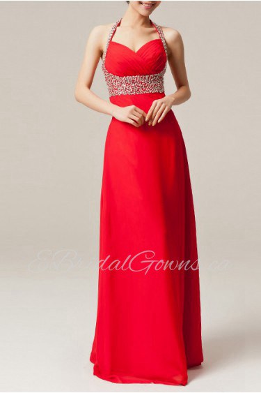 Chiffon Halter Floor Length Empire Dress with Sequins