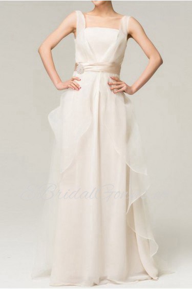 Organza Square Neckline Floor Length A-line Dress with Crystal