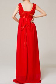 Chiffon V-neck Floor Length Empire Dress with Sequins