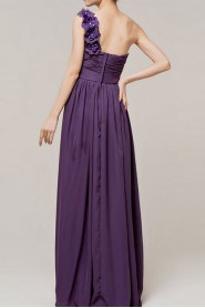 Chiffon One Shoulder Floor Length A-line Dress with Handmade Flowers