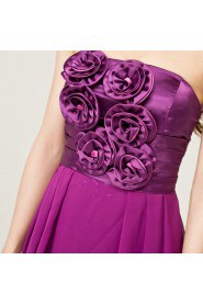 Chiffon Strapless A-line Dress with Handmade Flowers