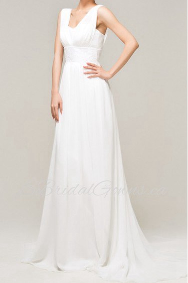 Chiffon Straps Neckline A-line Dress with Crystal