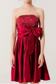 Satin Strapless Short A-line Dress with Crystal