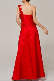 Taffeta One Shoulder Floor Length A-line Dress with Handmade Flowers