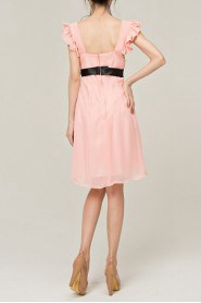 Chiffon Square Neckline Short A-line Dress with Bow