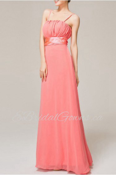 Chiffon Spaghetti Neckline Floor Length A-line Dress with Handmade Flowers