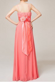 Chiffon Spaghetti Neckline Floor Length A-line Dress with Handmade Flowers