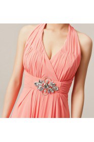 Chiffon Halter Floor Length Corset Dress with Crystal