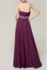 Chiffon Halter Floor Length Empire Dress with Crystal