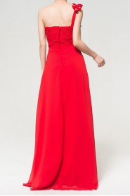 Chiffon One Shoulder Floor Length Empire Dress with Handmade Flowers