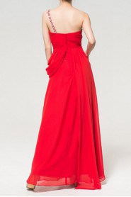Chiffon One Shoulder Floor Length A-line Dress with Crystal