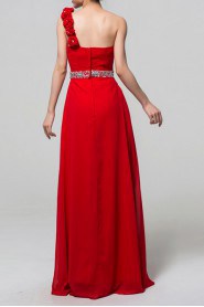 Chiffon One Shoulder Floor Length A-line Dress with Crystal