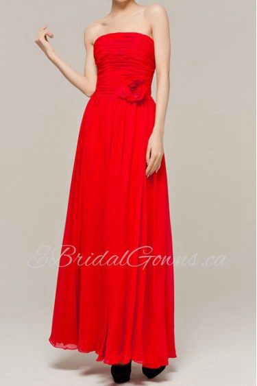 Chiffon Strapless Floor Length Corset Dress with Handmade Flowers