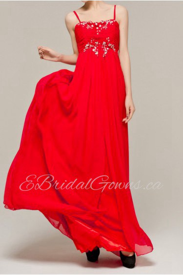 Chiffon Spaghetti Neckline Floor Length Column Dress with Sequins