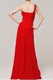 Chiffon One Shoulder Floor Length A-line Dress with Crystal