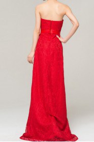 Lace Strapless Floor Length Sheath Dress with Handmade Flowers