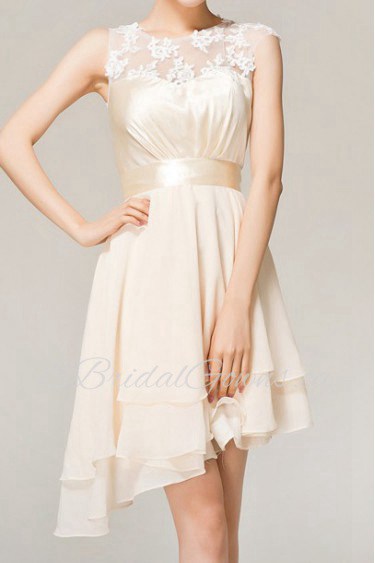 Chiffon Jewel Neckline Short Corset Dress with Embroidered