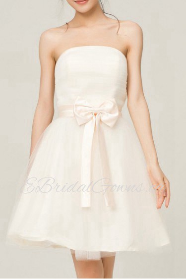 Net Strapless Short A-line Dress with Bow