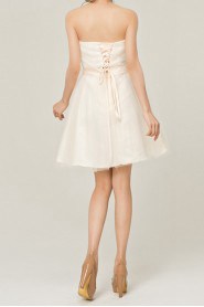 Net Strapless Short A-line Dress with Bow