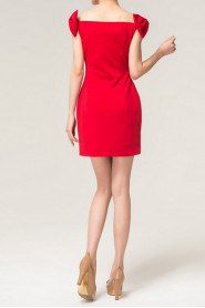 Satin Square Neckline Short Dress with Bow