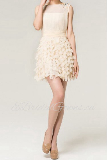 Chiffon Jewel Neckline Short Corset Dress with Beading