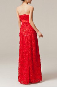 Lace Strapless Floor Length A-line Dress with Bow