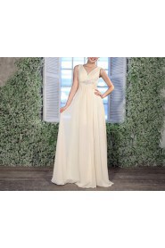 Chiffon V-neck Floor Length Empire Dress with Handmade Flowers