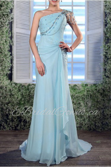 Chiffon One Shoulder Sheath Dress with Sequins