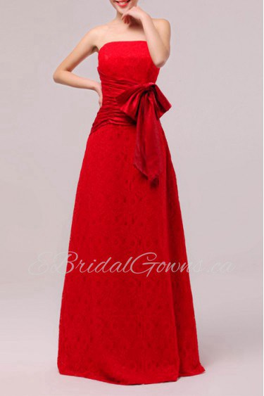 Lace Strapless Floor Length A-line Dress