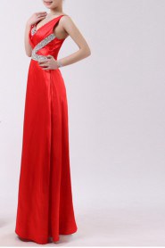 Satin V-neck Floor Length Empire Dress with Sequins