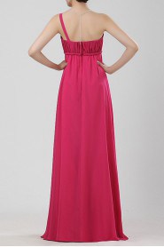 Chiffon One Shoulder Floor Length Empire Dress with Handmade Flowers