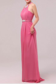 Chiffon Halter Floor Length Empire Dress with Crystal