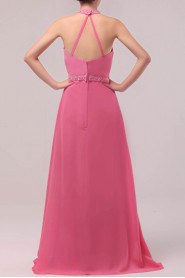 Chiffon Halter Floor Length Empire Dress with Crystal