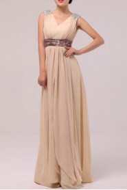 Chiffon V-neck Floor Length Empire Dress with Sequins