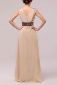 Chiffon V-neck Floor Length Empire Dress with Sequins