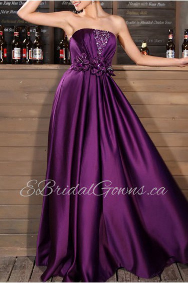 Satin Strapless Floor Length A-line Dress