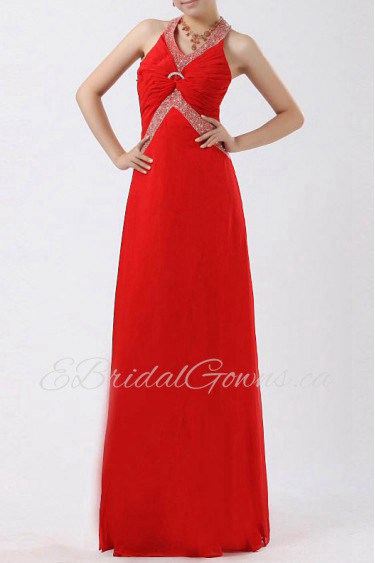 Chiffon Halter Floor Length Empire Dress with Beading