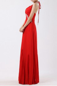 Chiffon Halter Floor Length Empire Dress with Beading