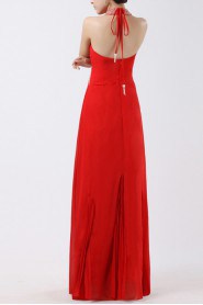 Chiffon Halter Floor Length Empire Dress with Beading