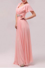 Chiffon V-neck Floor Length Empire Dress with Crystal